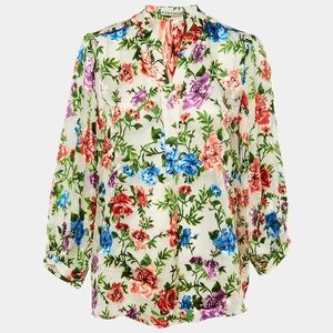 EUC ALICE + OLIVIA Sheila V-neck Floral Print Blouse In Gardenia sz S ($295)
